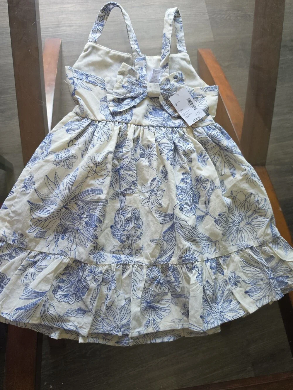 Gymboree Cream Dress with Blue Floral Print and Front Bow